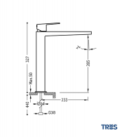 MEDIDAS MONOMANDO LAVABO CAÑO ALTO PROJECT TRES GRIFERIA